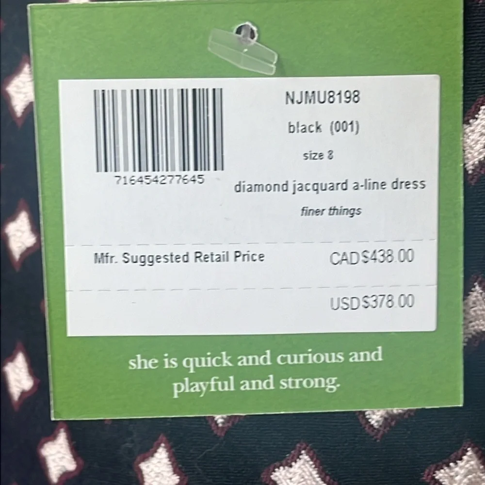 Brand New Kate Spade Diamond Jacquard A-line Dress Black Lined Sleeveless